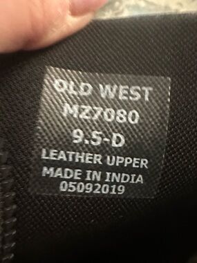 Old West Black Leather Upper Shoe Size 9.5 D